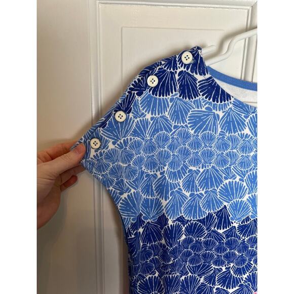 Talbots Women's L Shift Dress Sea Shell Print Pink Blue Knee Length Short Sleeve - Picture 4 of 10